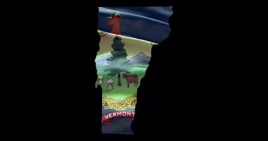 Vermont eyalet haritası ve dalgalı bayrak. Alfa kanalı arkaplanı.