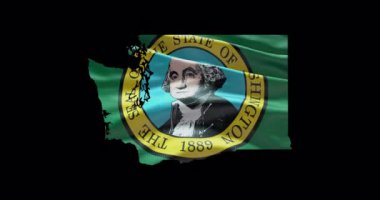 Washington eyalet haritası ve dalgalı bayrak. Alfa kanalı arkaplanı.