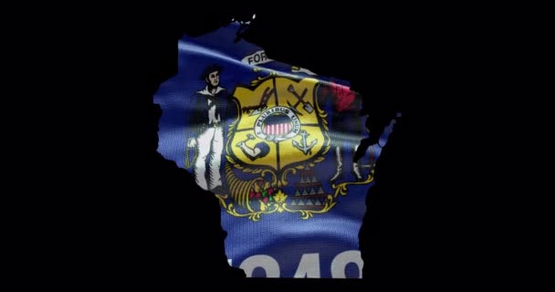 Mapa Estado Wisconsin Com Bandeira Ondulada Fundo Canal Alpha — Vídeo de Stock