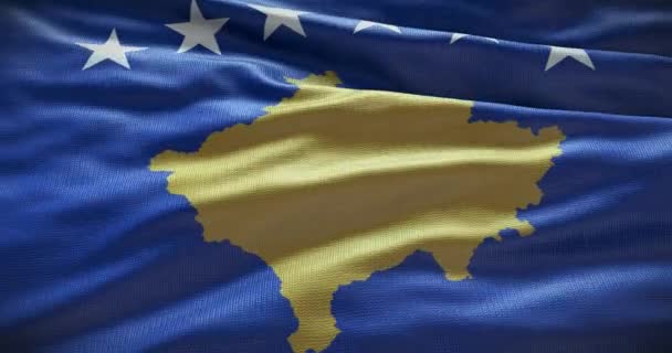 Kosovo Vlag Zwaaiend Met Achtergrond Vlakke Achtergrond Met Kopieerruimte — Stockvideo