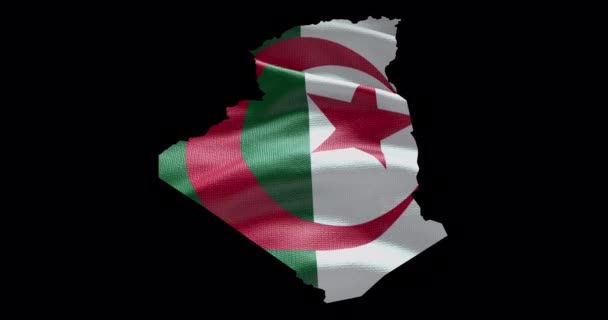 Argelia Mapa Forma Con Ondear Bandera Fondo Esquema Del Canal — Vídeos de Stock