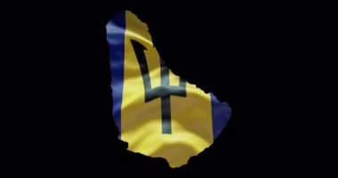 Bayrak sallayan Barbados haritası şekli. Ülkenin Alfa Kanalı ana hatları.