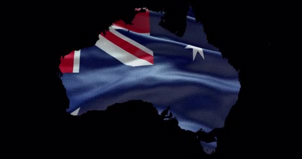 Australien Karta Form Med Viftande Flagga Bakgrund Alfakanalskiss Över Landet — Stockvideo