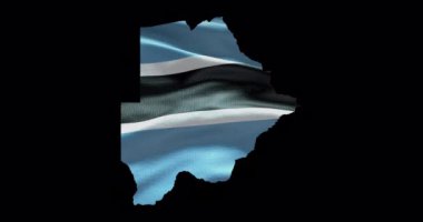 Sallanan bayraklı Botswana haritası şekli. Ülkenin Alfa Kanalı ana hatları.