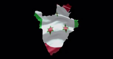 Burundi harita şekli ve sallanan bayrak arkaplanı. Ülkenin Alfa Kanalı ana hatları.
