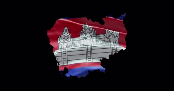 国旗を背景にしたカンボジア地図の形 国のアルファチャンネル概要 — ストック動画