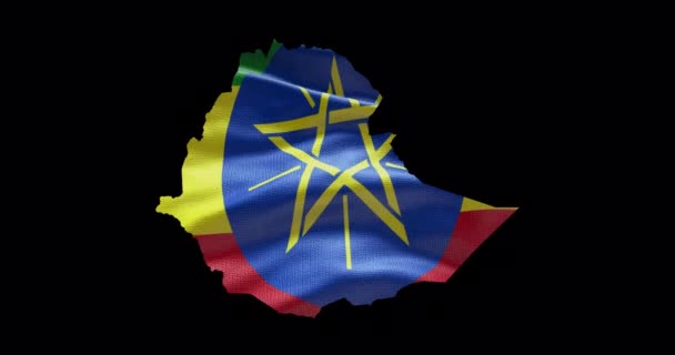 Etiopie Mapovat Tvar Vlající Vlajky Pozadí Alfa Kanál Obrys Země — Stock video