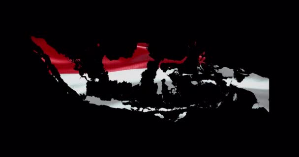 인도네시아의 지도는 깃발을 흔들며 배경을 이루고 나라의 — 비디오