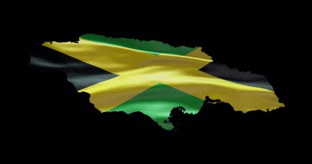 Jamaica Karta Form Med Viftande Flagga Bakgrund Alfakanalskiss Över Landet — Stockvideo