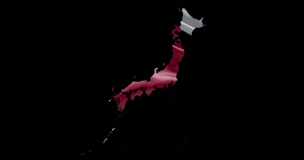 Japonsko Mapovat Tvar Vlnící Vlajky Pozadí Alfa Kanál Obrys Země — Stock video