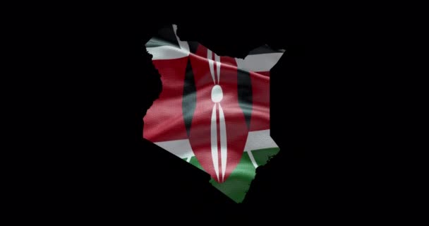 Kenya Forma Mappa Con Sventolando Sfondo Bandiera Profilo Del Canale — Video Stock