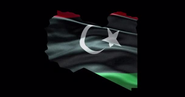 利比亚地图的形状与挥动的旗帜背景 阿尔法频道国家概况 — 图库视频影像