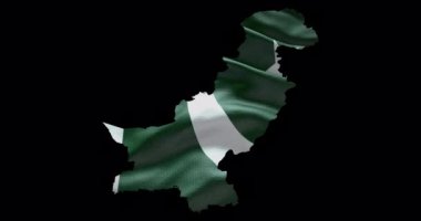 Pakistan haritası şekli ve dalgalı bayrak arkaplanı. Ülkenin Alfa Kanalı ana hatları.