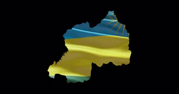 国旗を背景にしたルワンダ地図の形 国のアルファチャンネル概要 — ストック動画