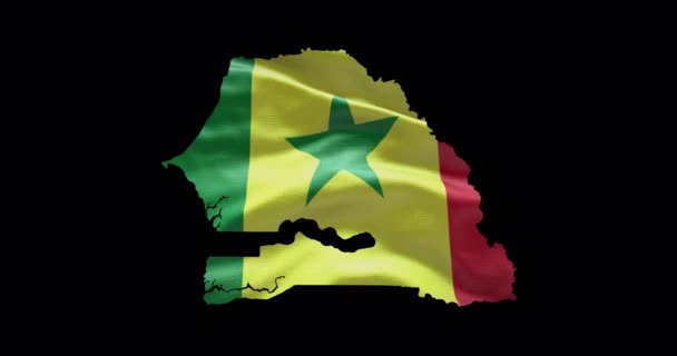 Senegal Kaart Vorm Met Golvende Vlag Achtergrond Alfa Kanaaloverzicht Land — Stockvideo