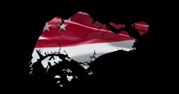 Singapur Kształt Mapy Falującym Tle Flagi Zarys Kanału Alfa Kraju — Wideo stockowe