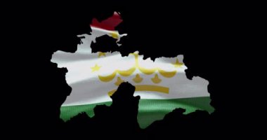 Tacikistan haritası, dalgalı bayrak arkaplanı. Ülkenin Alfa Kanalı ana hatları.