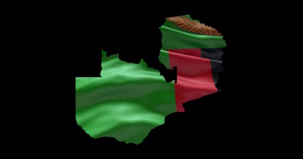 Ζάμπια Σχήμα Χάρτη Κυματισμό Φόντο Σημαία Περίγραμμα Καναλιών Άλφα Της — Αρχείο Βίντεο