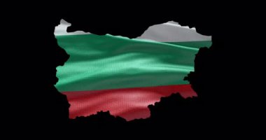 Bulgaristan harita şekli ve dalgalı bayrak arkaplanı. Ülkenin Alfa Kanalı ana hatları.
