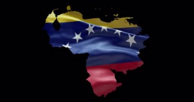 Venezuela haritası, arka planda dalgalanan bayraklar. Ülkenin Alfa Kanalı ana hatları.
