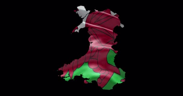 Wales Mapovat Tvar Mávání Vlajka Pozadí Alfa Kanál Obrys Země — Stock video