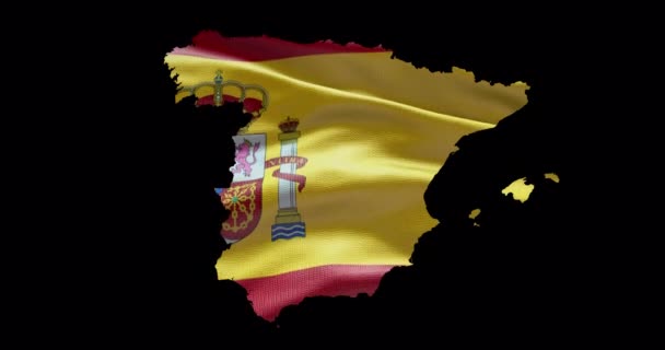 Mapa España Con Fondo Ondeando Bandera Esquema Del Canal Alfa — Vídeo de stock