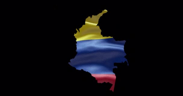 哥伦比亚地图的形状与挥动的旗帜背景 阿尔法频道国家概况 — 图库视频影像
