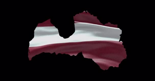 Letonia Mapa Forma Con Ondear Bandera Fondo Esquema Del Canal — Vídeos de Stock