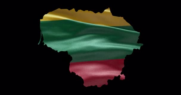 Lituania Forma Mappa Con Sventolando Sfondo Bandiera Profilo Del Canale — Video Stock
