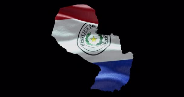 Paraguay Karta Form Med Viftande Flagga Bakgrund Alfakanalskiss Över Landet — Stockvideo