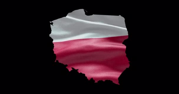Polen Landkarte Form Mit Schwenkender Flagge Hintergrund Alpha Kanal Umriss — Stockvideo