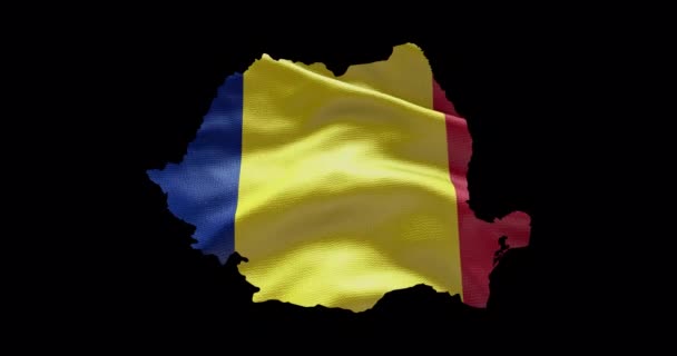 Rumunia Kształt Mapy Falującym Tle Flagi Zarys Kanału Alfa Kraju — Wideo stockowe