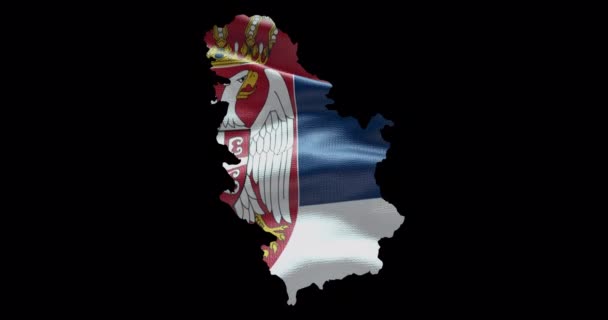 塞尔维亚地图形状与挥动的旗帜背景 阿尔法频道国家概况 — 图库视频影像