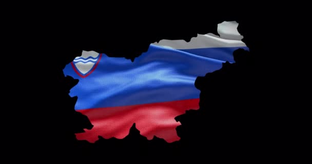 Slovenien Karta Form Med Viftande Flagga Bakgrund Alfakanalskiss Över Landet — Stockvideo