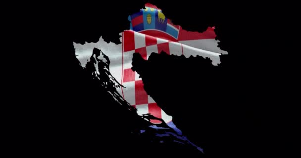 旗の背景を振ってクロアチア地図の形 国のアルファチャンネル概要 — ストック動画