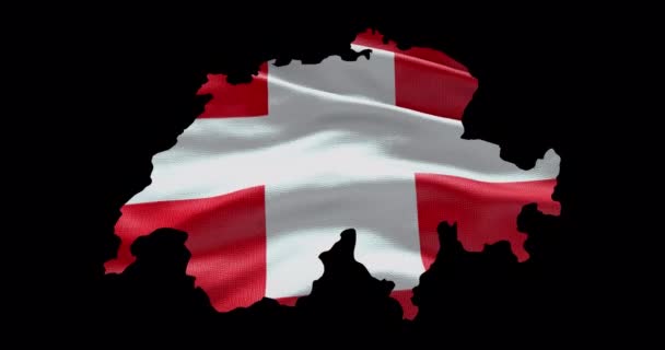 Schweiz Karta Form Med Viftande Flagga Bakgrund Alfakanalskiss Över Landet — Stockvideo