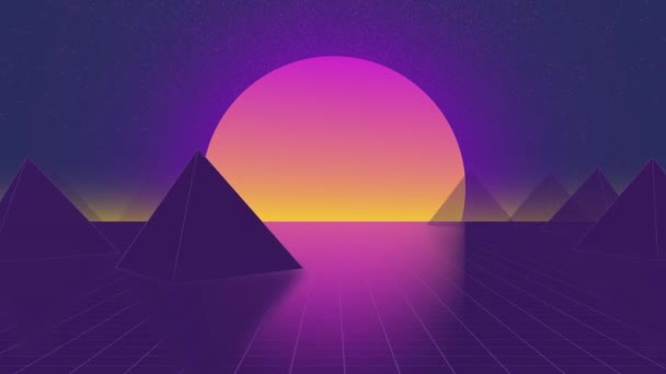 Achtergrond Met Piramides Retrowave Motion Design Achtergrond Paarse Gradiënt Zonsondergang — Stockvideo