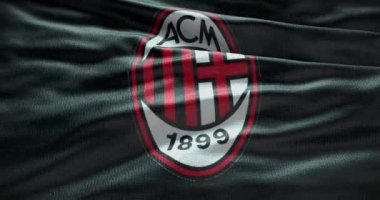 Barselona, İspanya - 17 Eylül 2022: AC Milan futbol kulübü, futbol takımı logosu. Döngü animasyonu, İllüstrasyon Editörü.