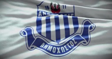 Barselona, İspanya - 17 Eylül 2022: Anortoz Famagusta futbol kulübü, futbol takımı logosu. Döngü animasyonu, İllüstrasyon Editörü.