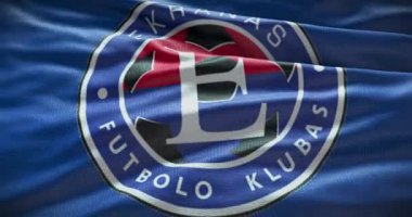 Barselona, İspanya - 17 Eylül 2022: Ekranas Panevezys futbol kulübü, futbol takımı logosu. Döngü animasyonu, İllüstrasyon Editörü.