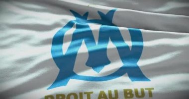 Barselona, İspanya - 17 Eylül 2022 Olympique Marsilya futbol kulübü, futbol takımı logosu. Döngü animasyonu, İllüstrasyon Editörü.