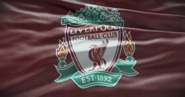 Barselona, İspanya - 17 Eylül 2022: Liverpool futbol kulübü, futbol takımı logosu. Döngü animasyonu, İllüstrasyon Editörü.