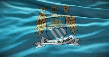 Barselona, İspanya - 17 Eylül 2022 Manchester City futbol kulübü, futbol takımı logosu. Döngü animasyonu, İllüstrasyon Editörü.