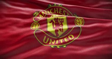Barselona, İspanya - 17 Eylül 2022 Manchester United futbol kulübü, futbol takımı logosu. Döngü animasyonu, İllüstrasyon Editörü.