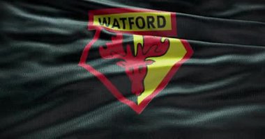 Barselona, İspanya - 17 Eylül 2022: Watford futbol kulübü, futbol takımı logosu. Döngü animasyonu, İllüstrasyon Editörü.