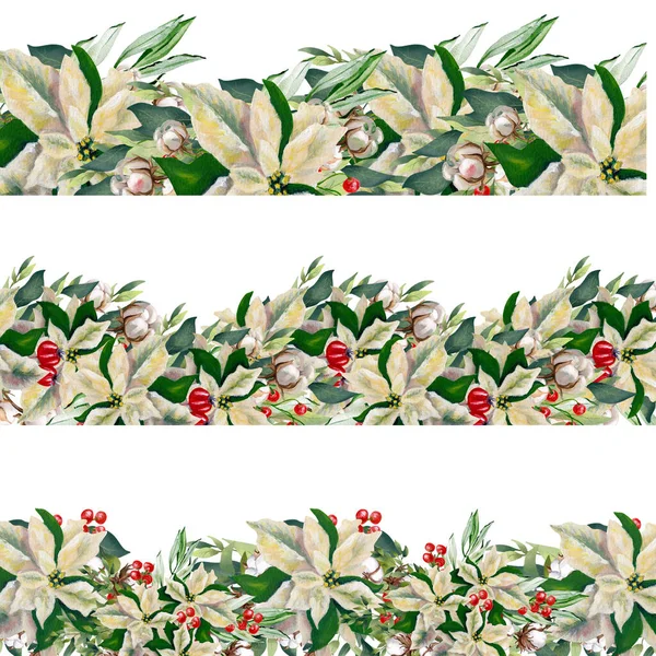 Watercolor Christmas Poinsettia Borders Set Clipart — Stock Photo, Image