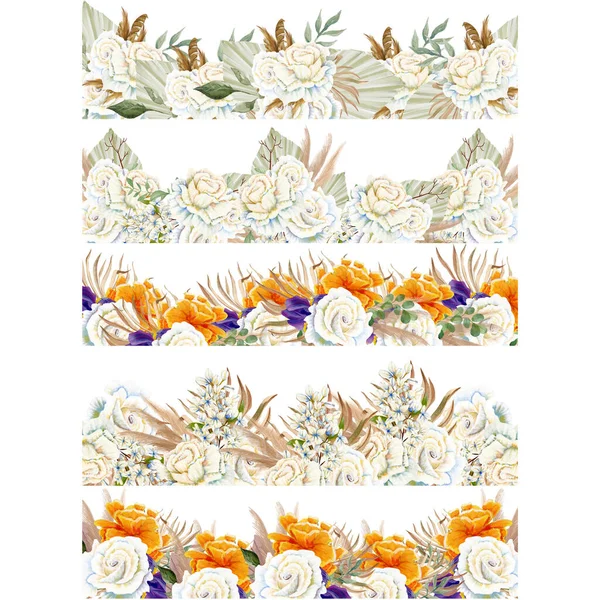 Boho Watercolor Roses Borders Perfect Use Web Print — Stock Photo, Image