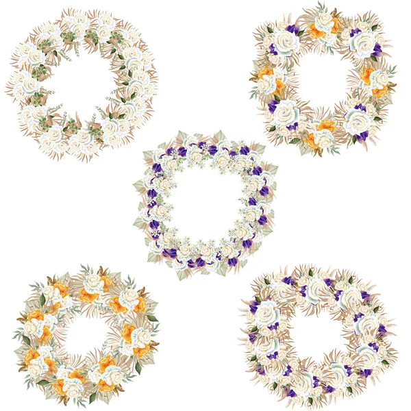 Coronas Florales Acuarela Perfectas Para Usar Web Impresión —  Fotos de Stock