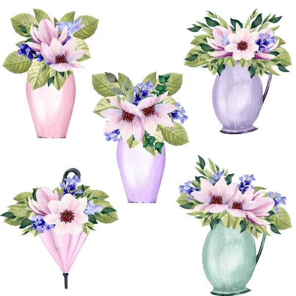 Watercolor Pink Magnolia Lavender Illustrations Perfect Use Web Print — Stock Photo, Image