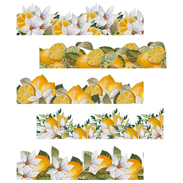 Watercolor Summer Lemon Borders Perfect Use Web Print — Φωτογραφία Αρχείου